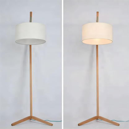 Natural Oak Wood Tripod LED Floor Lamp